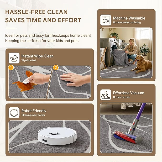 HUGEAR Shag Area Rug 5x7 Grey & Ivory Washable Living Room Bedroom Rug Non Slip Non-Shedding Soft Plush Medium Pile Large Throw Carpet for Home Office Aesthetic Modern Decor