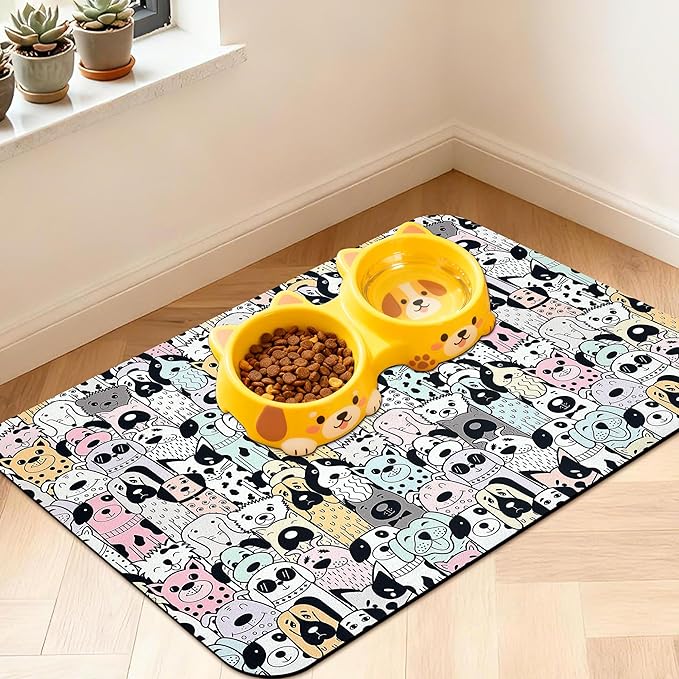 Pet Feeding Mat for Floors Waterproof Dog Mat for Food and Water Absorbent Quick Dry Non Slip mat for Cat Bowls