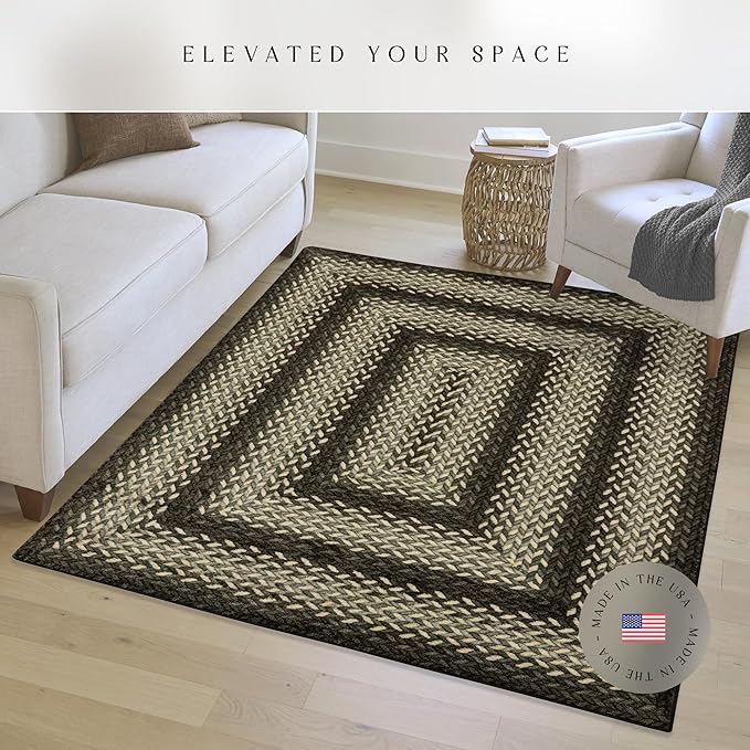 Maples Rugs Marion Bohemian Braided-Style Print Area Rug ??Made in USA ??Low Pile, Non-Slip, Pet-Friendly Indoor Rug for Bedroom, Living Room & Office, 5' x 7', Black
