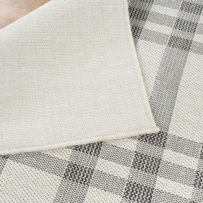 CAMILSON Easy Jute Rug 6x9, Indoor Outdoor Off-White Color Fiber Area Rugs for Entry, Living Room and Farmhouse Rug, Checkred Boho Woven Design, Easy-Cleaning, Washable Outside Carpet (6 x 9)
