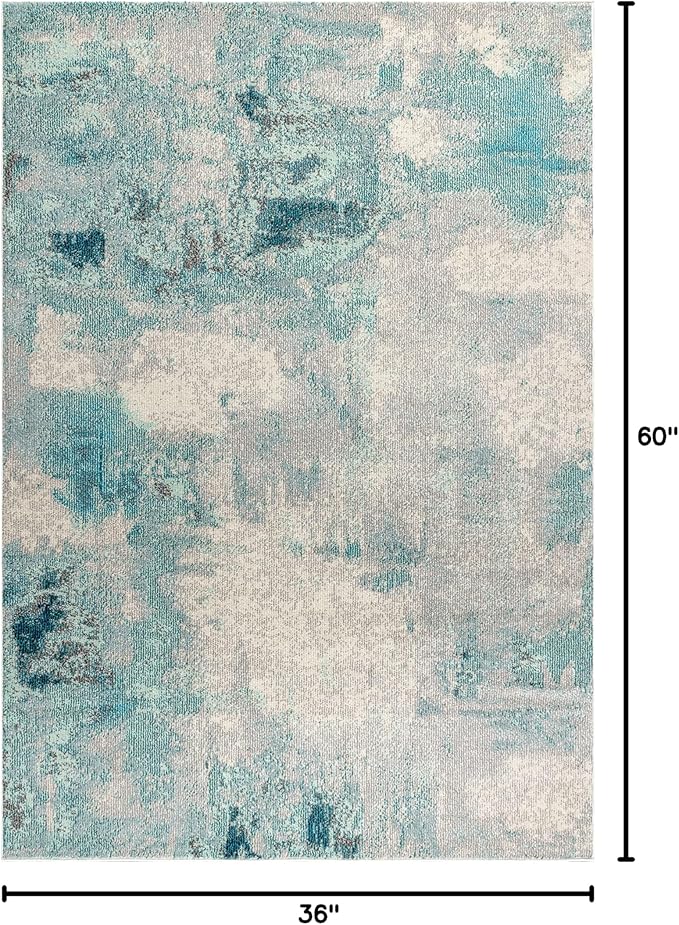 JONATHAN Y Modern Abstract Vintage Cream/Blue Indoor Area Rug, 3x5, Contemporary POP, Transitional, Easy-Cleaning for Living Room, Bedroom, Kitchen, Pet Friendly, Non-Shedding (CTP104A-3)