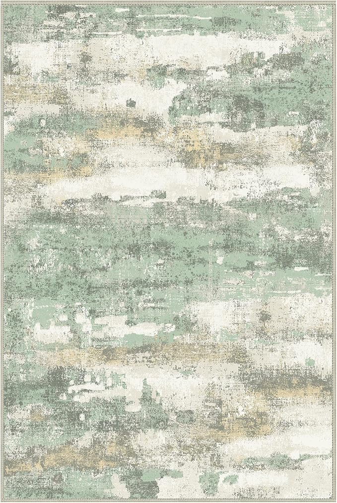 2x3 Rugs for Entryway Entrance Kitchen Bathroom, Machine Washable Modern Abstract Soft Area Rug, Low Pile Indoor Floor Carpet with Non Slip Backing, Light Green