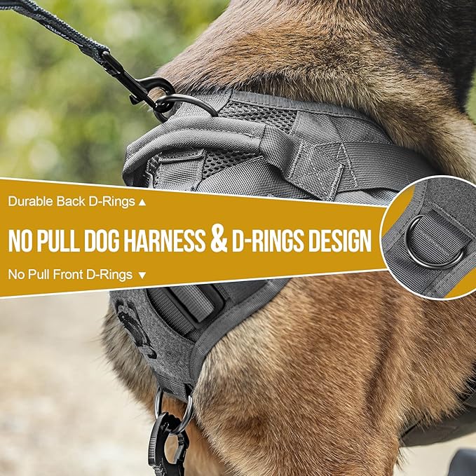 OneTigris Tactical No Pull Dog Harness for Large Dog, Mesh Design Dog Vest Harness Breathable Military Dogs Molle Vests with Handles, Service Dogs Vest Harness for Walking Hiking Training