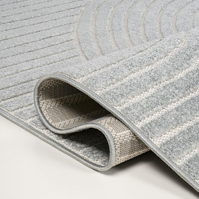 JONATHAN Y Hallie High-Low Curve Light Blue/Cream 3x5 Indoor/Outdoor Area Rug, Minimalist Geometric, Pet Friendly, for Patio, Backyard, Living Room, Bedroom, Office, Hose-Washable (SCN100E-3)