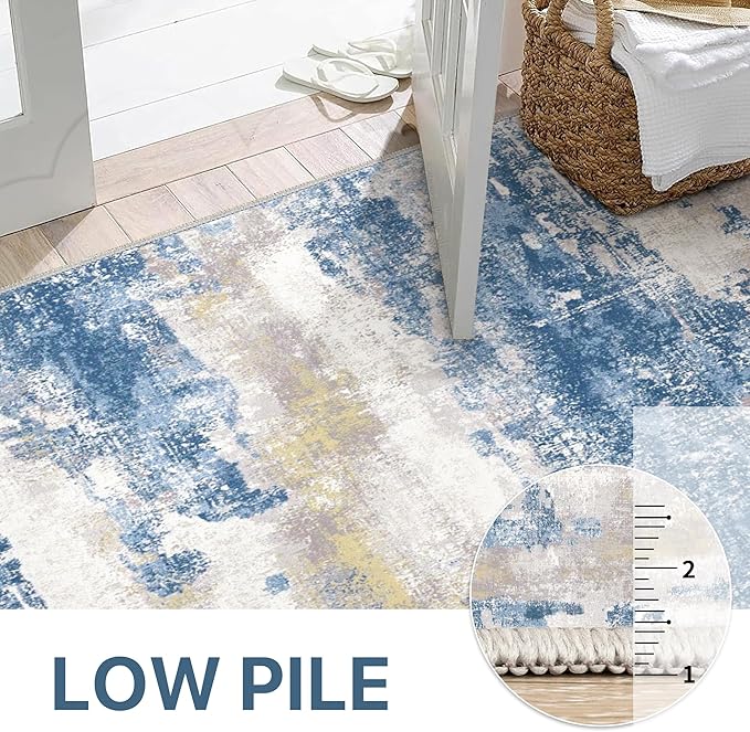 Area Rugs 5x7 for Living Room Bedroom, Modern Abstract Machine Washable Soft Blue Rug, Floor Carpet with Non Slip Backing for Dining Room