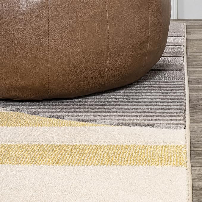 JONATHAN Y Striped Circles Gray/Yellow/Cream Runner Rug 2X8 ft, Nicky Geometric for Living Room, Bedroom, Kitchen, Office, Easy-Cleaning, High Traffic, Pet-Friendly, Non-Shedding UNQ100A-28