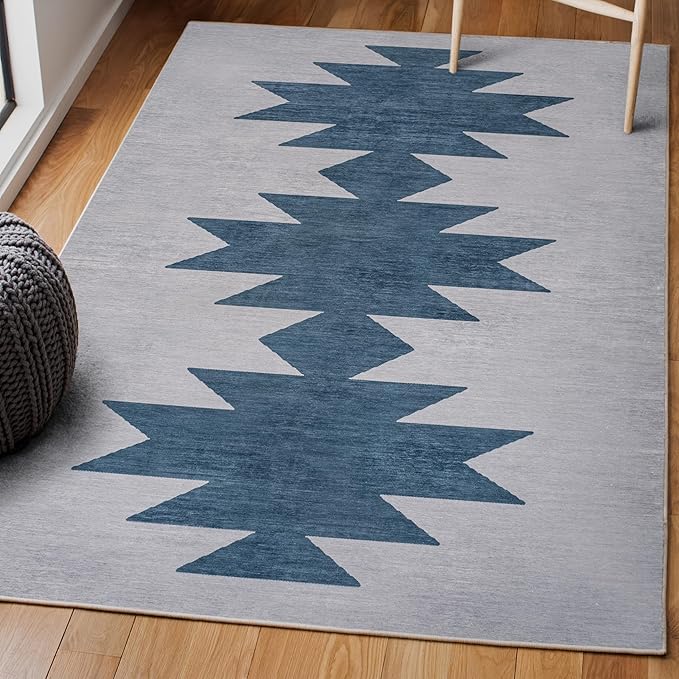 JONATHAN Y Machine Washable Gray/Blue Indoor Area Rug 8X10 ft, Chayton Minimalist Geometric for Living Room, Bedroom, Kitchen, Office, Easy-Cleaning, Pet-Friendly, Non-Shedding WSH110D-8