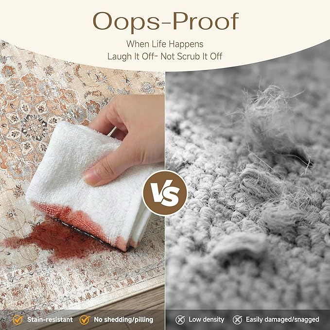 HUGEAR Entryway Machine Washable Area Rugs 2x3 Vintage Orange Small Neutral Style Non Slip Stain Resistant Low Pile Throw Carpet for Hallway Kitchen Retro Aesthetic Modern Decor