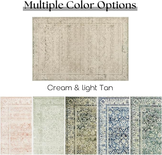 Cream and Light Tan Boho Front Door Mat for Indoor Entrance Washable Non Slip Cute Vintage Floral Aesthetic Area Rugs for Entryway Entry 4x6
