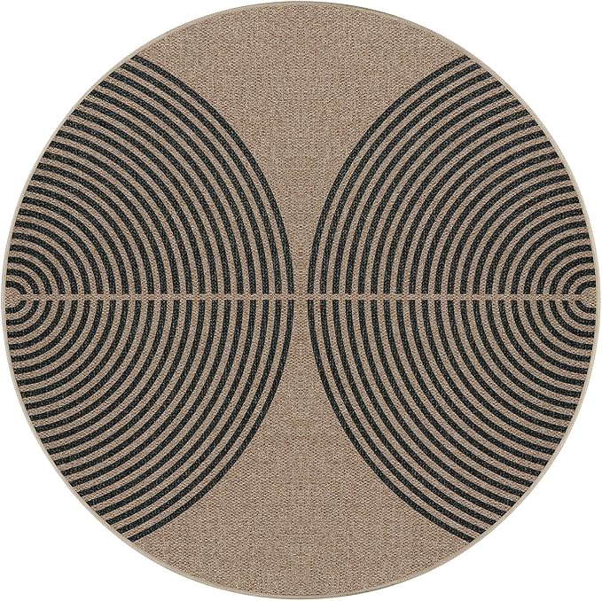 Lahome Modern Rainbow Round Rug 4ft, Washable Outdoor Rugs for Entryway Patio Farmhouse Indoor Outdoor Carpet, Contemporary Non Slip Small Round Kitchen Mats for Floor Entry