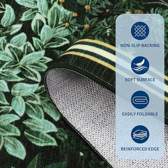 GarveeHome Forest Rugs 5x7, Dark Green Washable Area Rugs for Living Room 5x7, Botanical Low Pile Non Slip Stain Resistance Woodland Rug for Farmhouse, Bedroom, Dining Room
