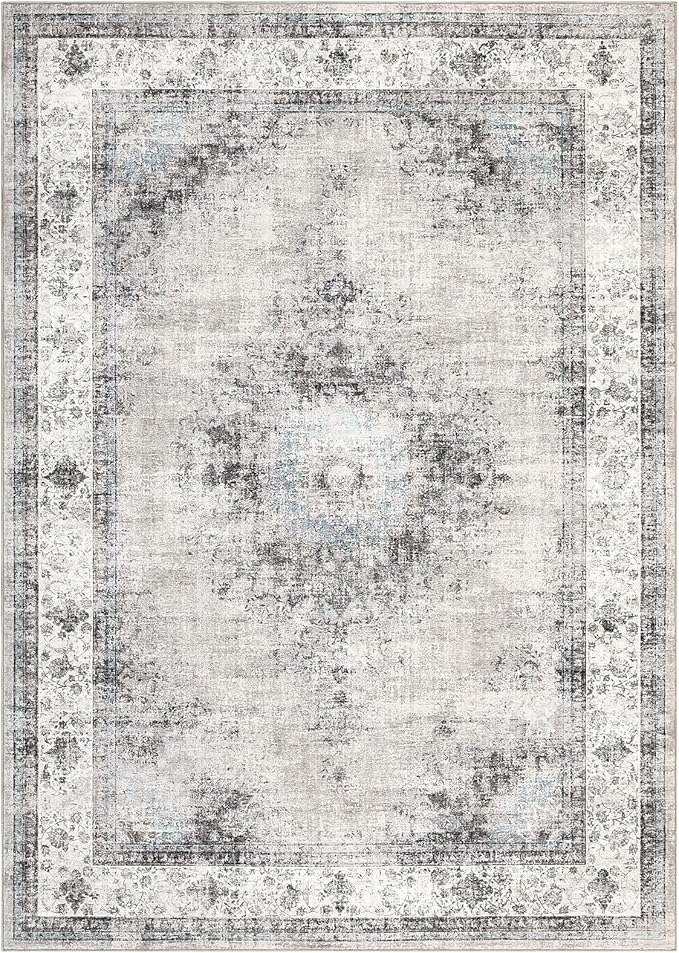 GarveeHome Area Rug 9x12 Washable for Living Room Oriental Non-Slip Stain Resistant Large Carpet Vintage Bedroom Soft Floor Cover Low Pile Distressed Throw for Home Decor Office, Beige
