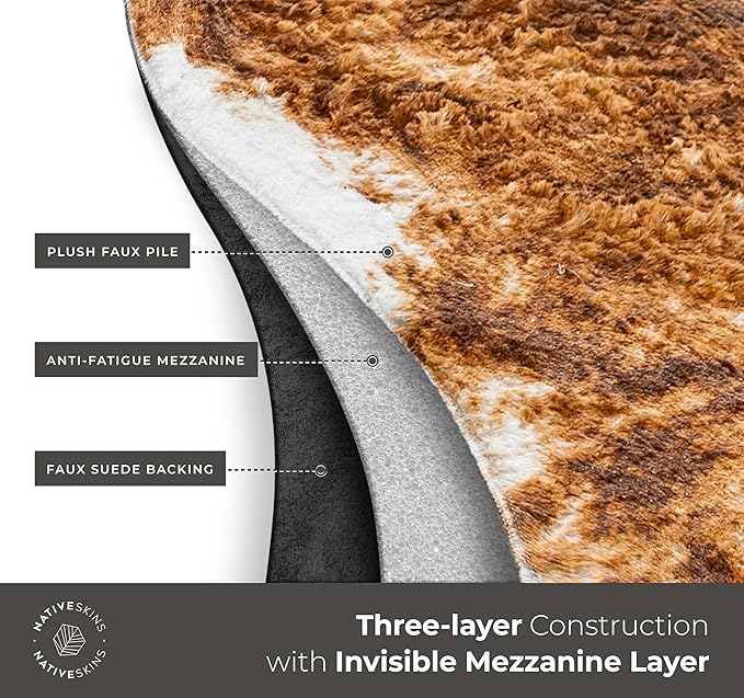 NativeSkins Faux Cowhide Rug ??Brindle (Large) | 4.6ft x 6.6ft | Triple-Layer Support | Ultra-Soft Pile | Hand-Cut, Faux Suede No-Slip Backing | Western Rug | Cow Hide Animal Print
