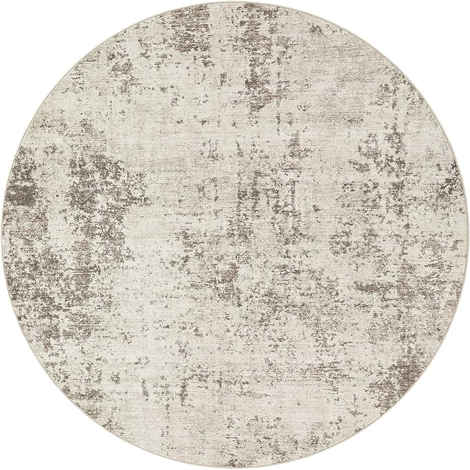 5ft Round Area Rug Living Room Rugs - 5x5 Washable Neutral Modern Abstract Soft Thin Rug Indoor Floor No Slip Rug Carpet for Bedroom Under Dining Table Home Office Decor - Dark Brown