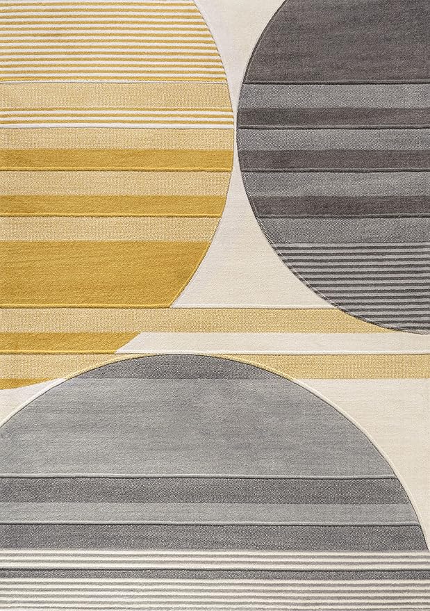 JONATHAN Y Striped Circles Gray/Yellow/Cream Indoor Area Rug 4X6 ft, Nicky Geometric for Living Room, Bedroom, Kitchen, Office, Easy-Cleaning, High Traffic, Pet-Friendly, Non-Shedding UNQ100A-4