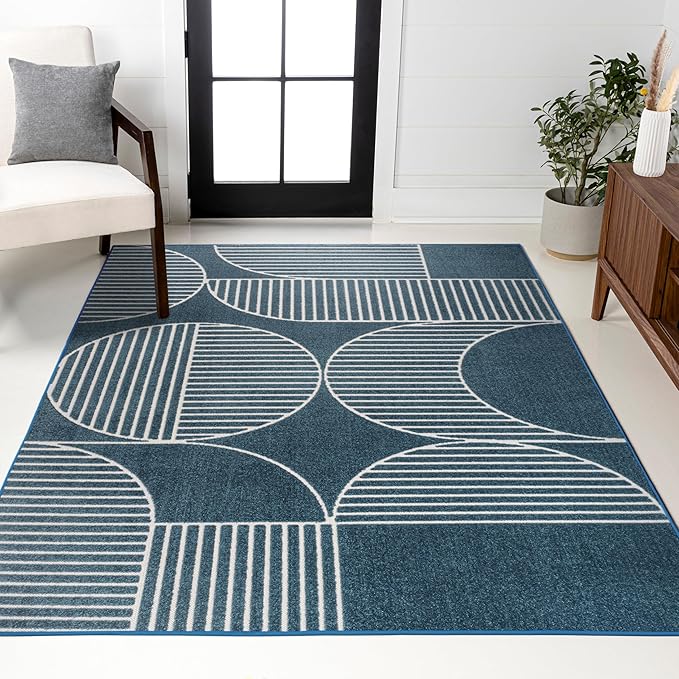 JONATHAN Y Nordby High-Low Arch Striped Navy/Cream Indoor/Outdoor Area Rug, 5x8, Contemporary, Bohemian, Transitional for Bedroom,Kitchen,Living Room,Non Shedding,Easy-Washing (SCN104A-5)