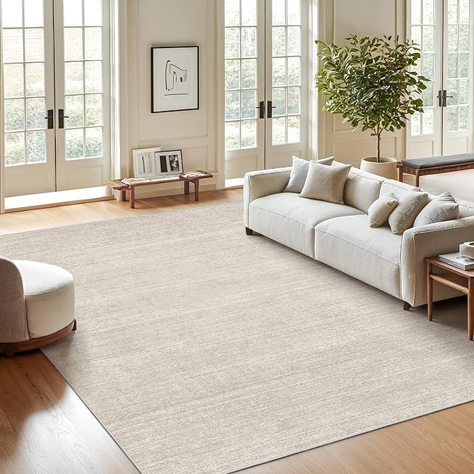 Valenrug Washable Rugs 6x9 - Ultra Thin Stain Resistant 6x9 Rugs for Living Room, Non Slip Backing 0.25" Low Pile Rugs for Bedroom, Folable Machine Washable Area Rug (6x9, Beige)