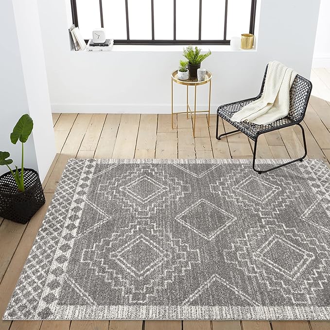 JONATHAN Y Amir Moroccan Beni Souk Gray/Cream Indoor Area Rug, 9x12, Bohemian, Scandinavian, Easy-Cleaning for Living Room, Bedroom, Kitchen, Pet Friendly, Non-Shedding (MOH200C-9)
