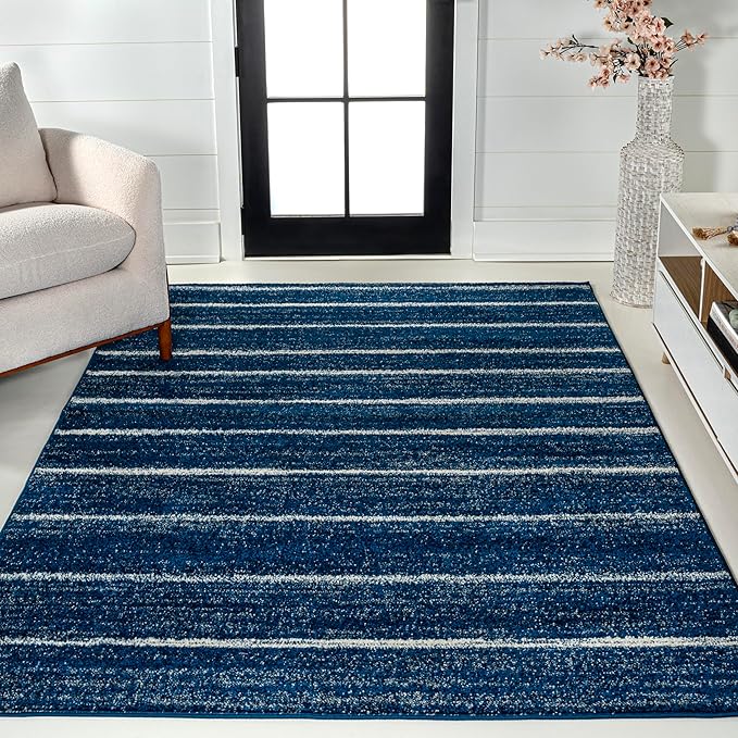 JONATHAN Y Williamsburg Minimalist Stripe Navy/Cream Indoor Area Rug, 8x10, Contemporary, Modern, Easy-Cleaning for Living Room, Bedroom, Kitchen, Pet Friendly, Non-Shedding (MOH201C-8)