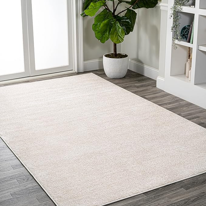 JONATHAN Y Haze Solid Low-Pile Ivory Indoor Area Rug 6x9, Coastal,Bohemian,Minimalist,Classic, Easy-Cleaning for Living Room,Bedroom,Kitchen,Pet Friendly,Non-Shedding (SEU100D-6)