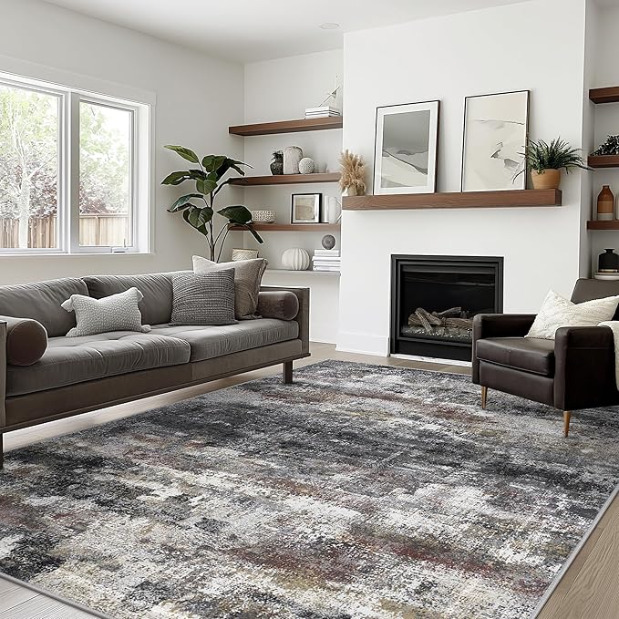Area Rugs 6x9 for Living Room Bedroom, Modern Abstract Machine Washable Soft Dark Gray Rug, Floor Carpet with Non Slip Backing for Dining Room
