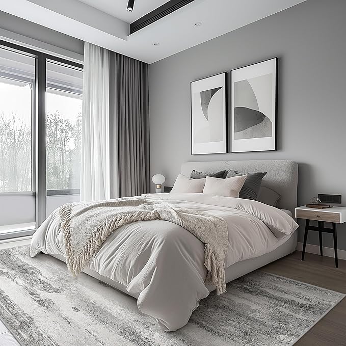 Area Rugs 8x10 for Living Room Bedroom Machine Washable Large Gray Area Rug Abstract Soft Throw Rug, Indoor Floor Cover, Lightweight Non Slip Backing Thin Rug