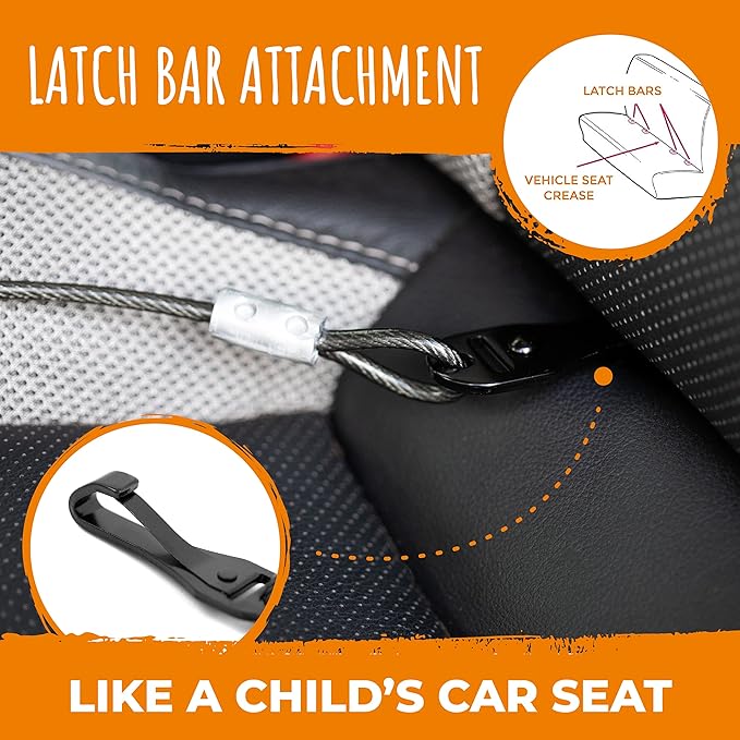 Mighty Paw Dog Seat Belt - Chew-Proof Metal Safety Restraint - Steel Braided Vehicle Tether - Rock Climbers Carabiner Included - Pet Car Leash Seat Belts - Dogs Car Safety Harness -Black, 40cm