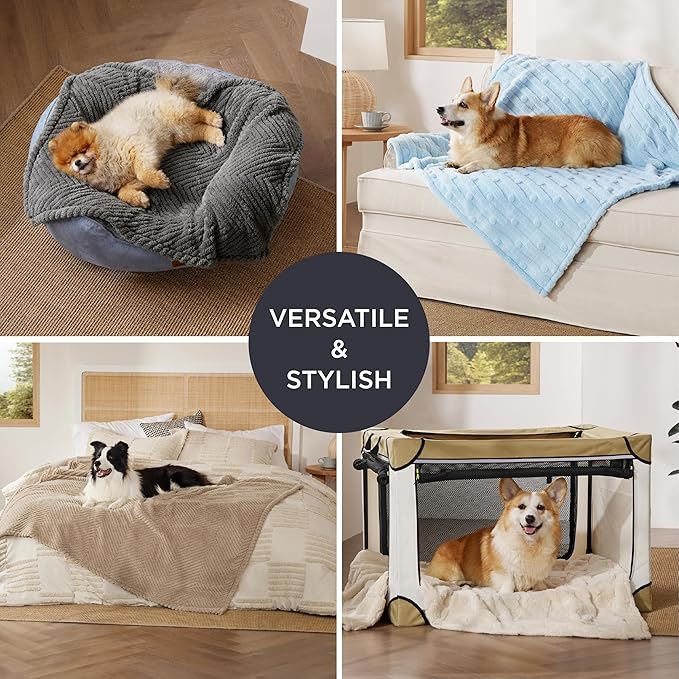 Bedsure Dog Blanket for Large Dogs Washable - Fluffy Fuzzy Puppy Cat Blanket with Premium 300GSM Coral Fleece Soft for Pet Kitten Doggy, Blue, 40x50IN