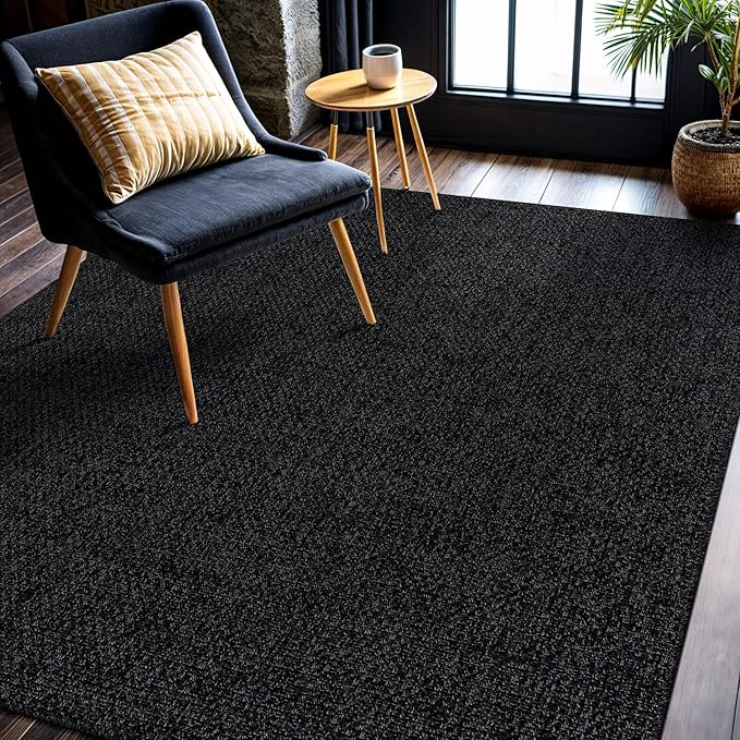 CAMILSON Easy Jute Rug 5x7, Indoor Outdoor Dark Gray Black Farmhouse Area Rugs for Living Room Patio and Kitchen Rug, Solid Boho Woven Design, Easy-Cleaning, Washable Outside Carpet Alfombras (5 x 7)