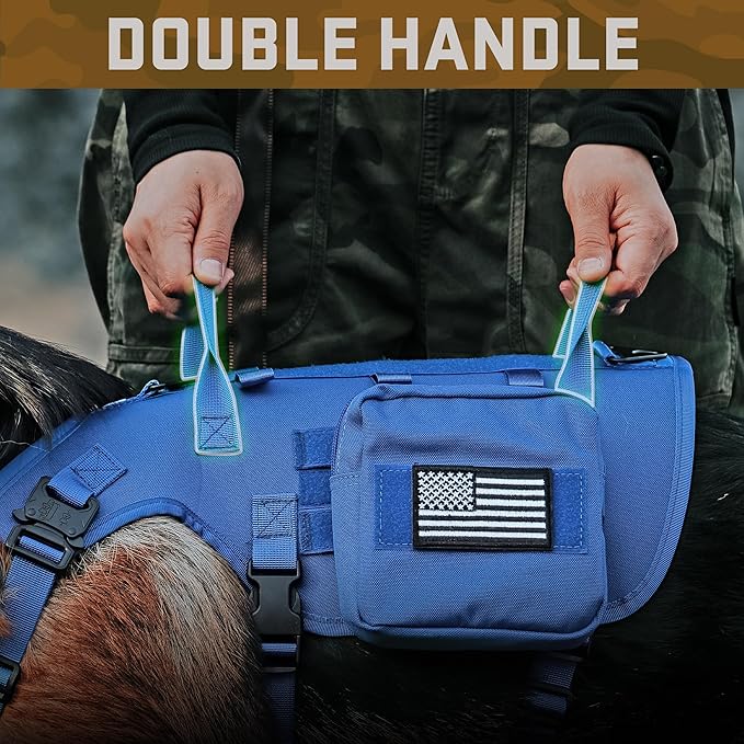 Forestpaw Dog Harness for Large Dogs,Tactical Dog Harness with Handle,No Pull Military Service Dog Vest with Pockets Adjustable for Walking Training,Blue,Chest 21.5-45"