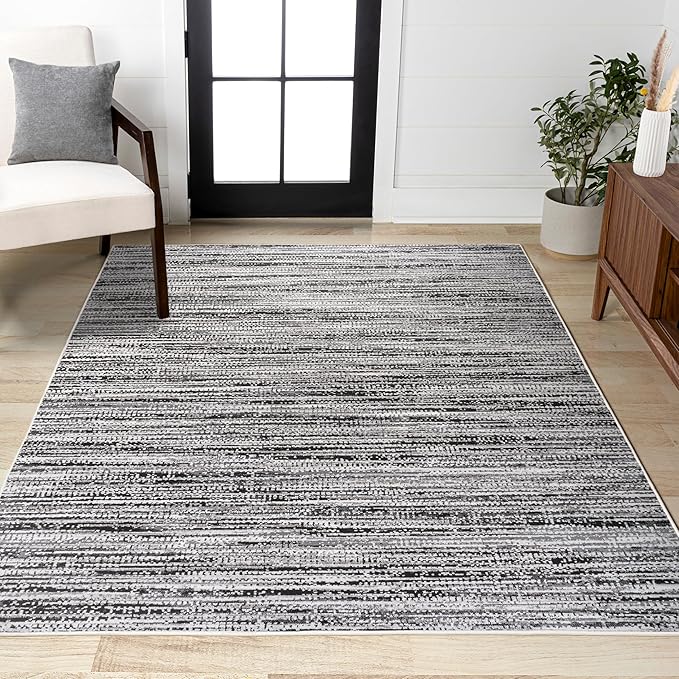 JONATHAN Y Loom Strie' Black/Gray Indoor Area Rug 5X8 ft, Modern for Living Room, Bedroom, Kitchen, Office, Easy-Cleaning, High Traffic, Pet-Friendly, Non-Shedding SOR200C-5
