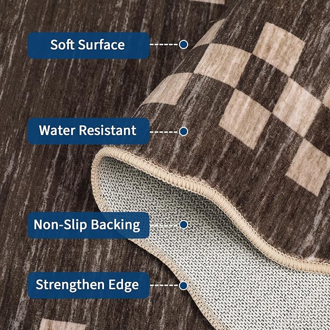 GarveeHome Hallway Runner Rug 2x6 Non Slip Scalloped Washable Rug for Kitchen Entry Stain Resistant Modern Border Throw Floor Carpet Long Runner Mat for Bathroom Living Room Bedside, Brown