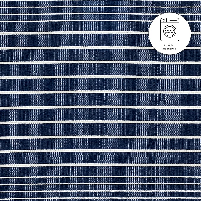 Fab Habitat Machine Washable Area Rug - Hand Woven, Stain Resistant, Pet Friendly, Reversible - Premium Recycled Polyester Yarn - Aztec, Kilim - Bedroom,Living Room - Flagstaff - Navy/White - 4 x 6 ft