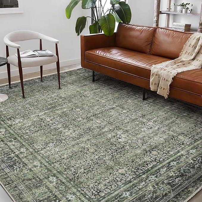 Area Rug 6'x9' Washable Vintage Traditional Floor Cover Thin Retro Kitchen Indoor Distressed Non Slip Carpet for Living Room Bedroom Dining Room