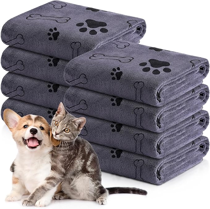 Chumia 8 Pcs Dog Towels for Drying Dogs Cats Pet Towels Bulk Puppy Microfiber Quick Drying Paw Bath Bathing Supplies Absorbent for Medium Pets(Gray,18 x 28 Inch)