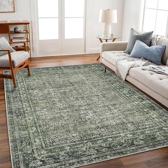 Area Rug 6'x9' Washable Vintage Traditional Floor Cover Thin Retro Kitchen Indoor Distressed Non Slip Carpet for Living Room Bedroom Dining Room