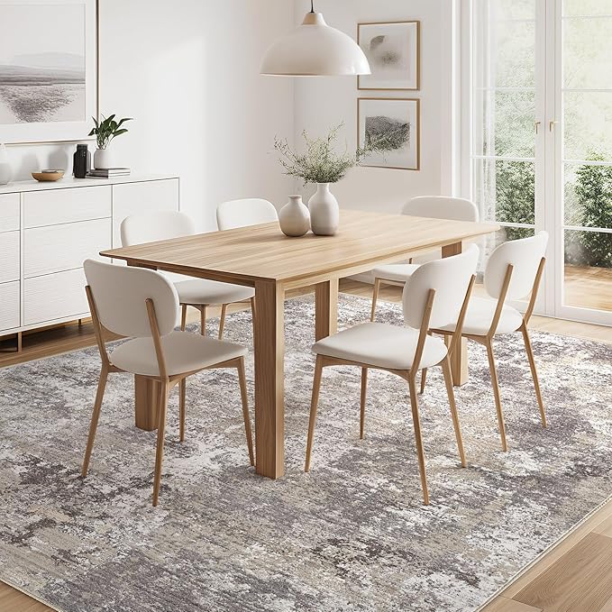 8x10 Area Rugs for Living Room：Washable Rug Abstract Modern Neutral Large Soft Stain Resistant Non-Slip Backing Machine Table for Bedroom Dining Room Indoor Home Office Carpet - Light Brown