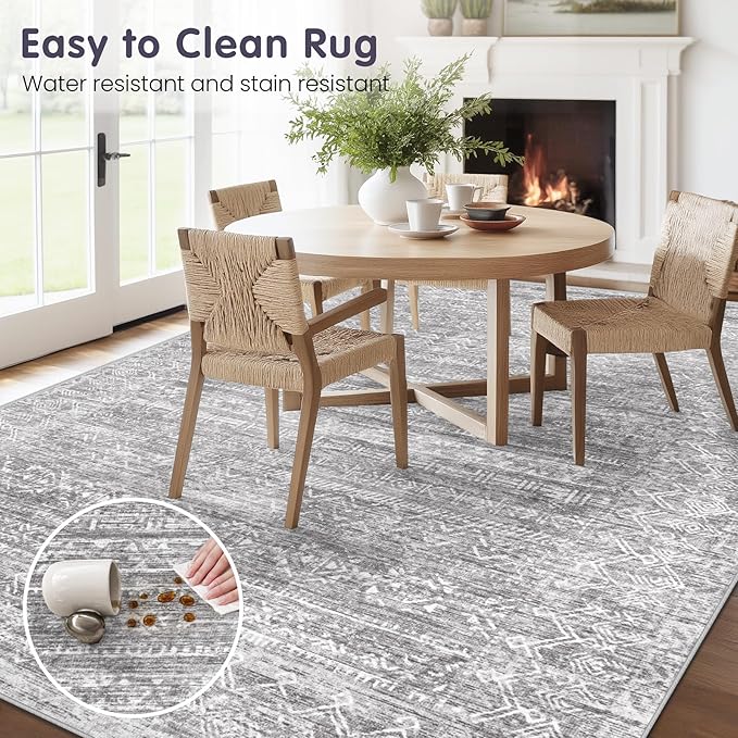 Washable Rug 5x7 Area Rugs: Modern Geometric Rugs for Living Room Non Slip Soft Low Pile Moroccan Indoor Carpet for Bedroom Nursery Dining Room Home Office (Grey, 5'x7')