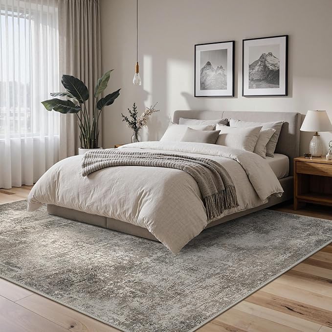 Area Rugs 10x14 for Living Room Bedroom, Modern Abstract Machine Washable Rug, Large Soft Low Pile Floor Carpet with Non Slip Backing for Dining Room, Grey
