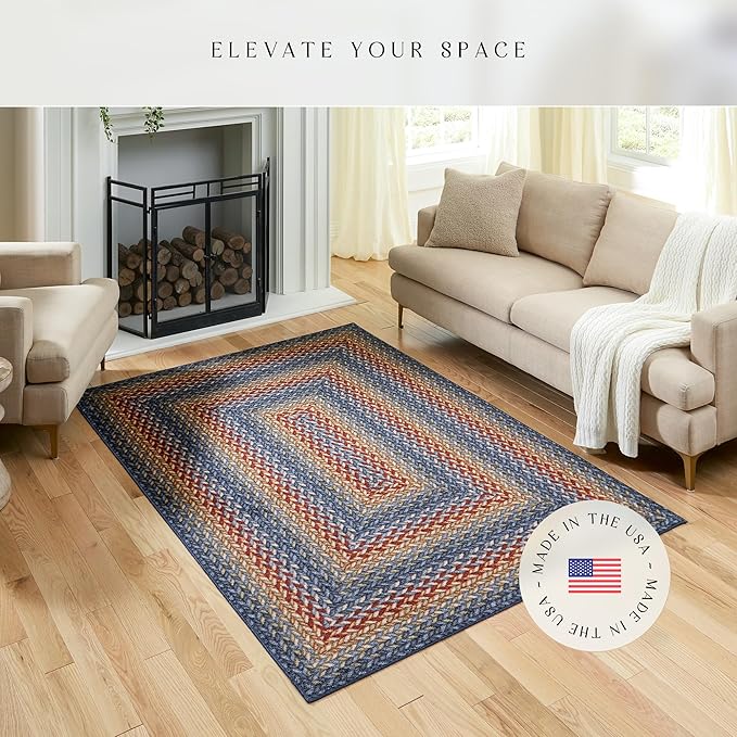Maples Rugs Marion Bohemian Braided-Style Print Area Rug ??Made in USA ??Low Pile, Non-Slip, Pet-Friendly Indoor Rug for Bedroom, Living Room & Office, 5' x 7', Multi-Color