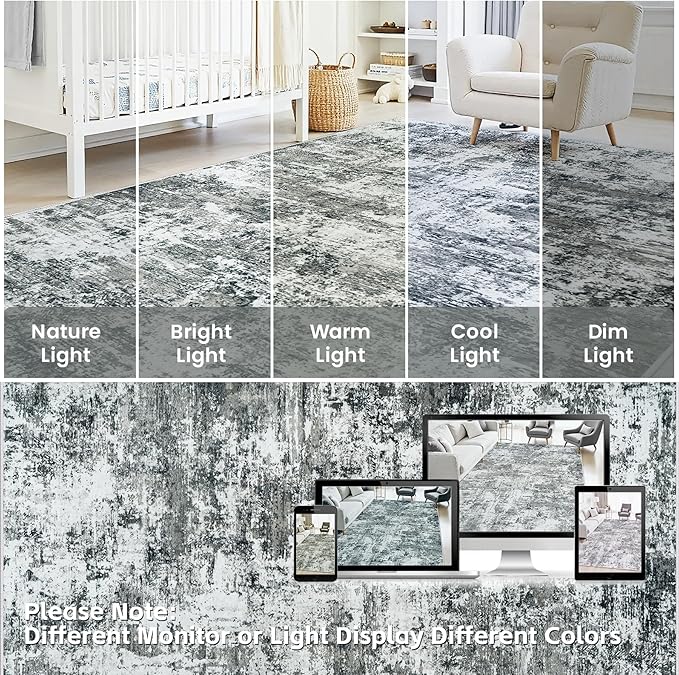 5x7 Area Rugs Living Room Rug Modern Abstract Neutral Washable Rugs Non Slip Soft Carpet Large Area Rug Low Pile Stain Resistant Non Shedding for Bedroom Nursery Dining Room Home Office Gray