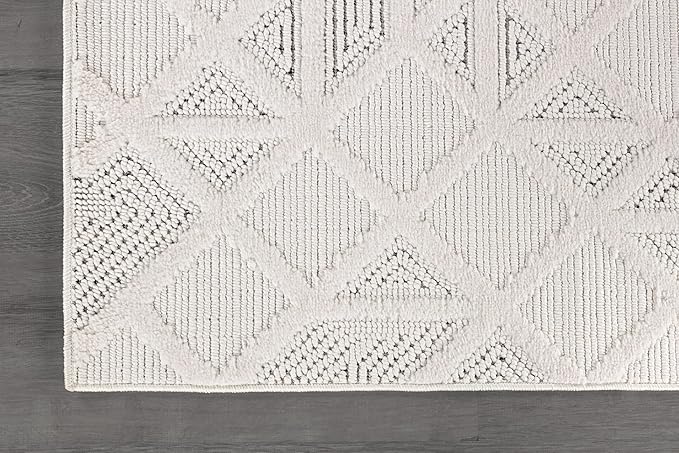Modern Micro Loop Indoor Area Rugs for Living Room Bedroom Kitchen Geometric Square White 5x7 Luxury Durable Low and High Pile Non-Shedding Stain Resistant Soft Area Carpet 5 x 7