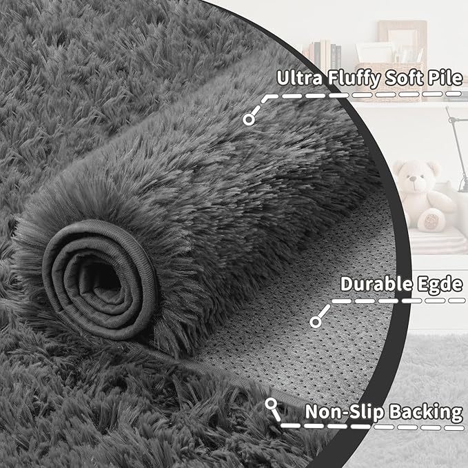 6x9 Area Rug for Living Room: Ultra Soft Fluffy Rug Modern Large Thicked Shag Rug for Bedroom Non Slip Indoor Fuzzy Carpets for Girls Kids Room Nursery Dorm Home Decor Grey