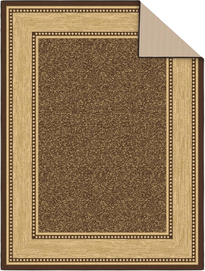 Ottomanson 5' x 6'6" Rugs for Living Room Border Area Rug for Bedroom - Non Slip Durable Large Floor Carpet for High Traffic Areas - Indoor Rug for Dining Room Kitchen Kids Playroom, Brown