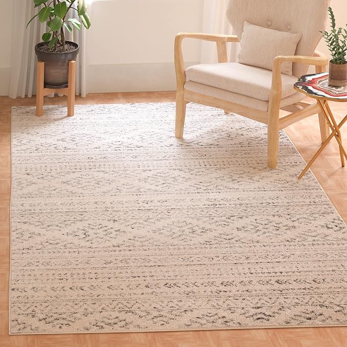 SAFAVIEH Tulum Collection Area Rug - 3' Square, Ivory & Grey, Moroccan Boho Tribal Design, Non-Shedding & Easy to Clean, Ideal for Entryway, Foyer, Accent Space, Bedroom (TUL272A)