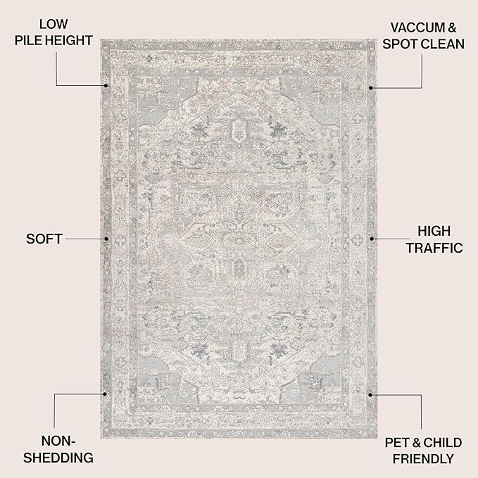 JONATHAN Y Vintage Medallion Indoor Area Rug 4X6 Cream/Light Gray, Modern Boho for Living Room, Bedroom, Kitchen, Office, Easy-Cleaning, High Traffic, Pet-Friendly, Non-Shedding MDP106E-4