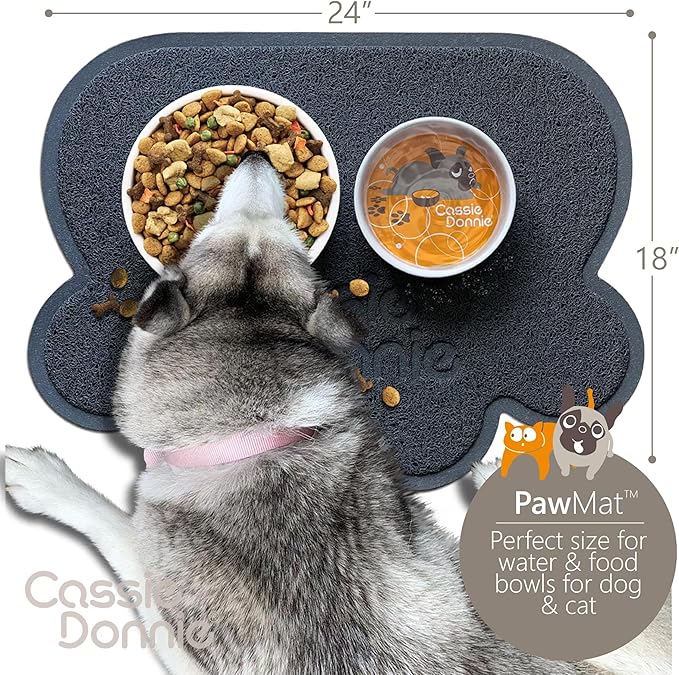 Cassie Donnie Dog and cat Feeding mat.Pet mat for Food and Water Bowls. Flexible Soft Non-Toxic Waterproof Rug. Non-Slip Back on Floor.Easy to Clean.Roll up to Store.