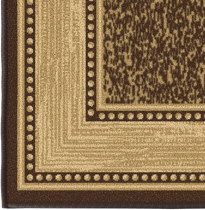 Ottomanson 3'3" x 5' Rugs for Living Room Border Area Rug for Bedroom - Non Slip Durable Large Floor Carpet for High Traffic Areas - Indoor Rug for Dining Room Kitchen Kids Playroom, Brown