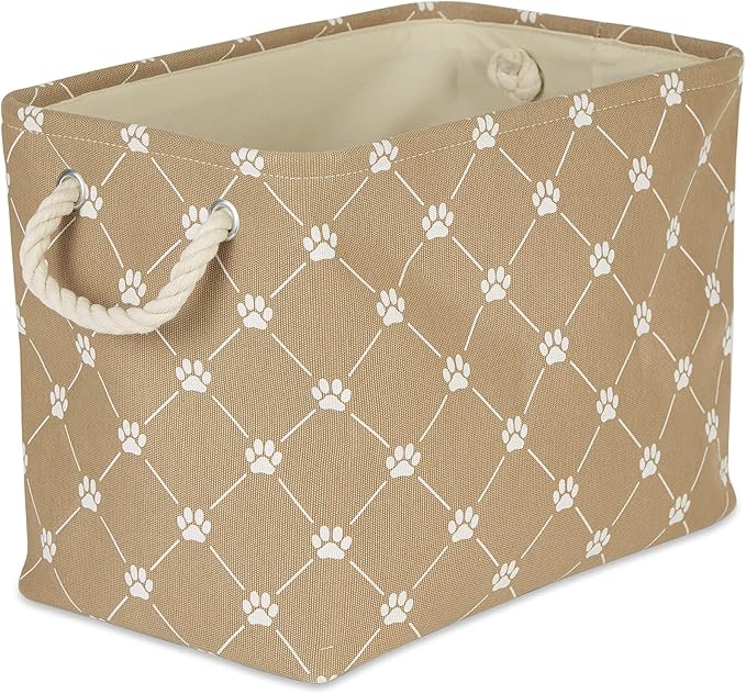 Bone Dry Pet Storage Paw and Bone, Trellis Collection, Medium Rectangle, 16x10x12, Taupe