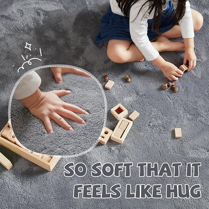 jinchan Solid Plush Area Rug 4x6 Performance Shaggy Washable Rug Indoor Soft Modern Faux Wool Cozy Non Slip Carpet for Living Room Kids Room Bedroom Dining Room Nursery Grey